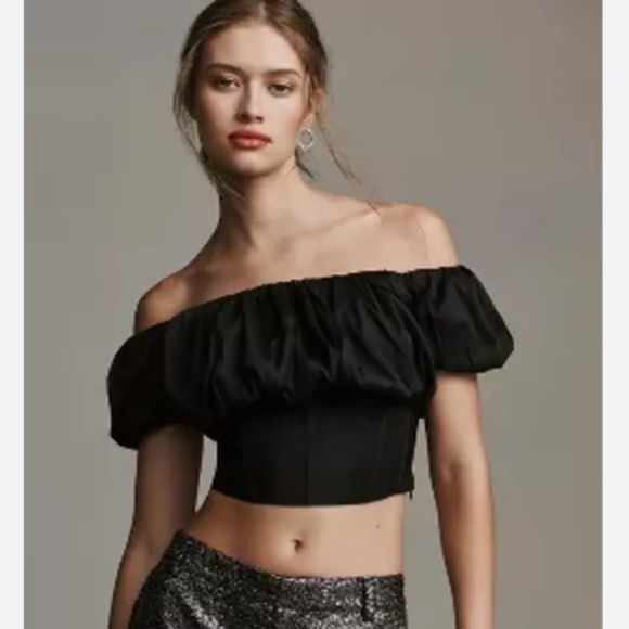 MAEVE PUFF-SLEEVE OFF-THE-SHOULDER CORSET TOP - Picture 2 of 9